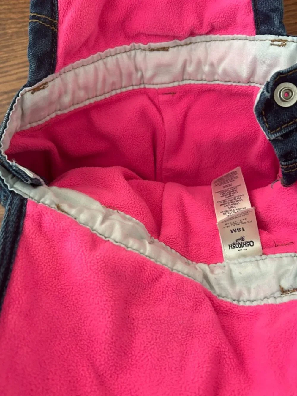 OshKosh B'gosh Fleece-Lined Denim Overalls Girls 18 Months Cold Gear Baby Girl